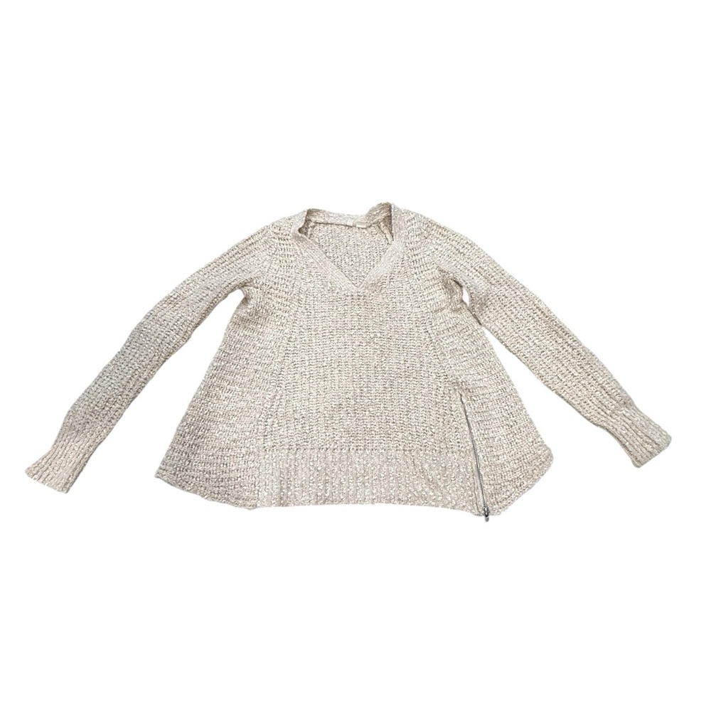 Anthropologie Moth V-Neck Chunky Knit Sweater – Oatmeal Beige – Size Small